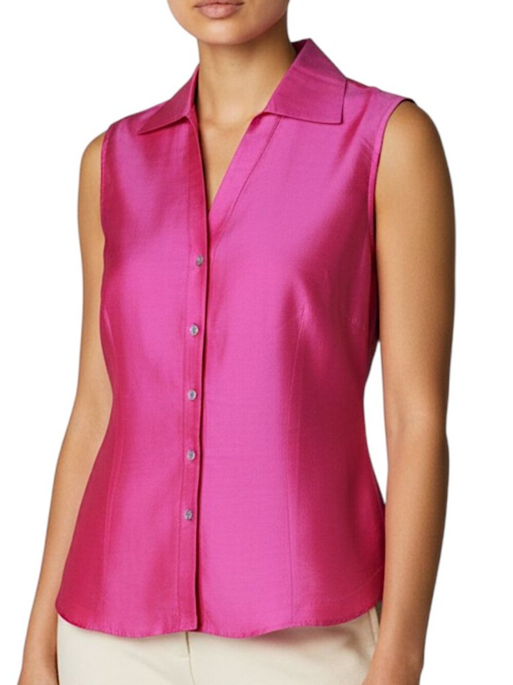 Worthington 100% Silk Pink Sleeveless Collared Shirt Women's Size M